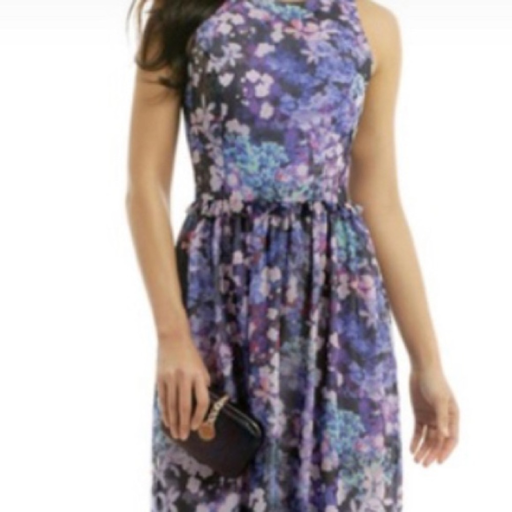 Shoshanna purple hydrangea floral maxi dress